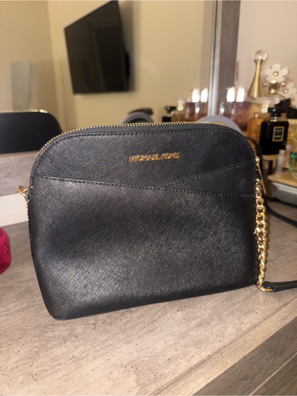 Michael Kors Black Wristlet Clutch with Gold Hardware